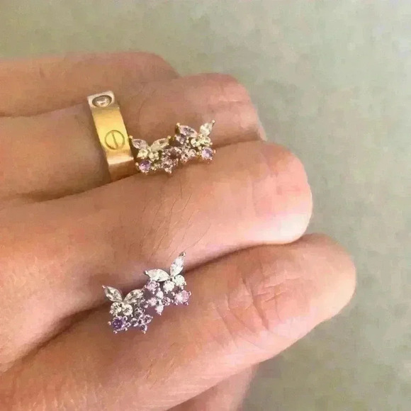 Free gift with purchase-S925 Lavender Butterfly Rhinestone Earring - Picture 5 of 10